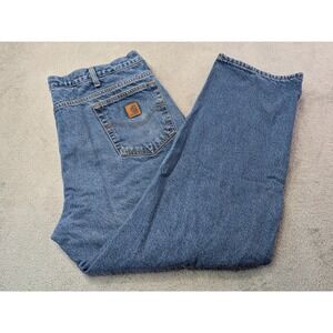 Carhartt Mens Size 42x30 Fleece Lined Denim Jeans Blue Work Relaxed Fit